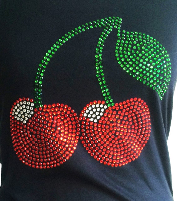 igani - Ladies Rhinestone Crystal cherries T-shirt. Amazing! Very ...
