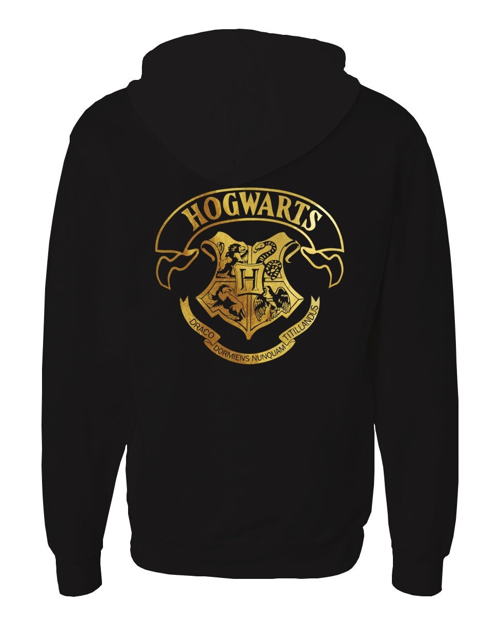 Hogwarts Unisex Adult Zip-up Hoodie with gold emblem in front