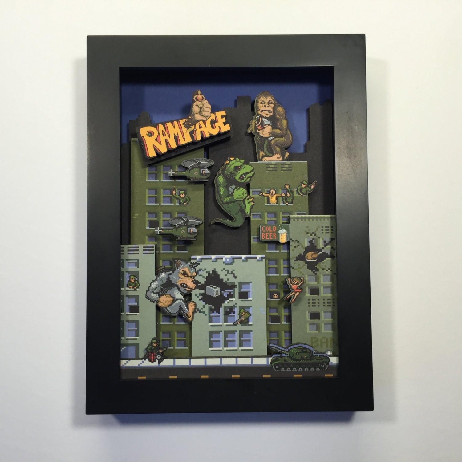 Rampage Arcade Game 3D Shadow Box 5x7 Mini Edition
