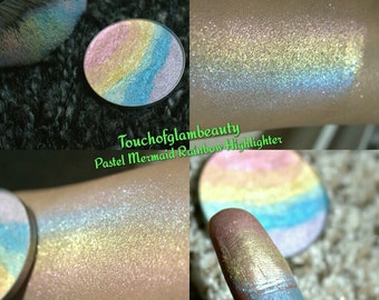 Mermaid Fantasies Jumbo 59mm, 44mm, 37mm size WITH Compact Pastel Rainbow Duochrome Highlighter.