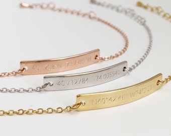 Custom Bar Bracelet: Location Bracelet, Latitude Longitude Bracelets, Coordinates Bracelet, Anniversary Gift Ideas, Unique Personalized Gift