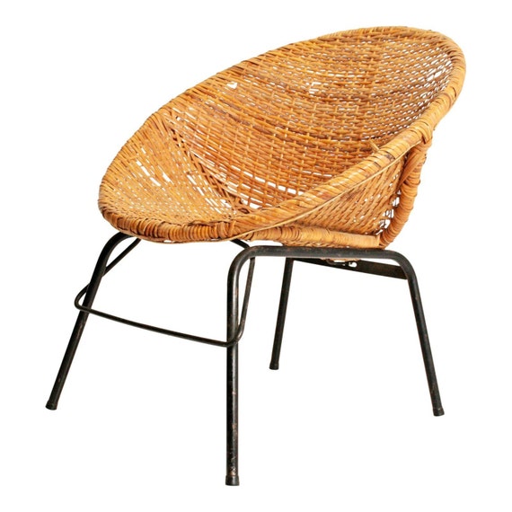 Mid Century Modern Hoop Chair wicker rattan by SaveAmericanHistory