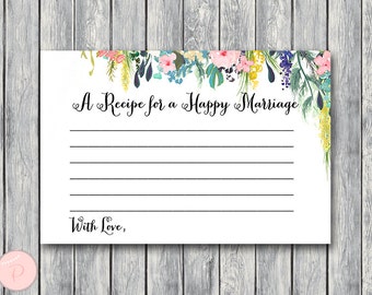 Recipe for a Happy Marriage Card Front Digital Printable