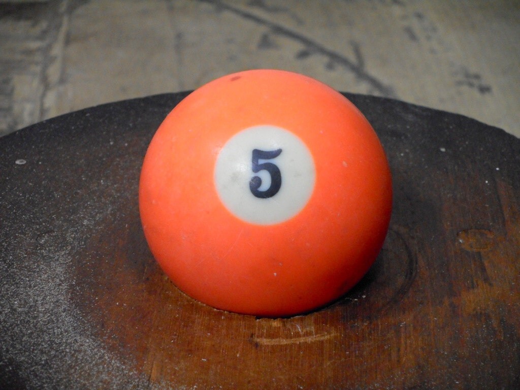 Vintage 5 Billiard Ball Pool Ball Orange Number by LifeProject