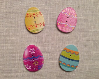 Set of 10 wooden Easter eggs assorted-colored buttons