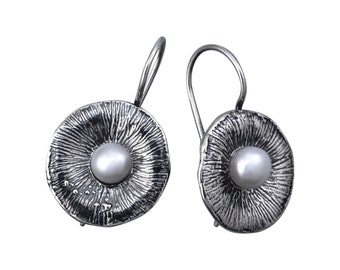 Silver and Pearl Earrings ,925 Sterling silver, June Birthstone Earrings, Bridal Earrings, handmade