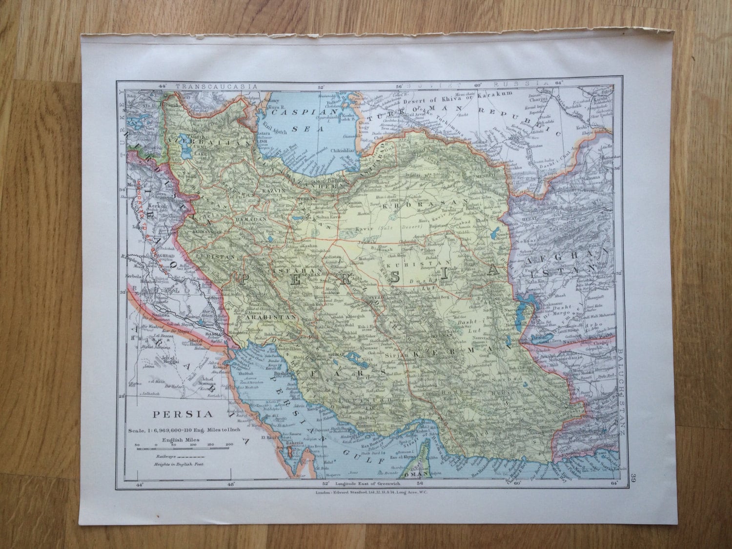 1920 PERSIA Original Vintage Map, 12 x 14.5 inches, historical wall ...