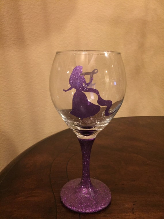 One Rupunzel Disney Princess Wine Glasses with a Glittered