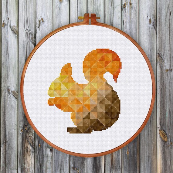 Geometric Squirrel cross stitch pattern Cute modern autumn