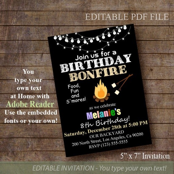 Instant Editable Bonfire Birthday Invitation 28 Images Bonfire Birthday Invitation Backyard Cing Invitations Templates Free
