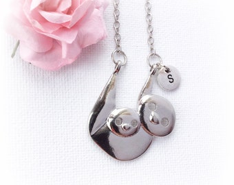 Sloth Necklace,Sloth jewellery, sloth pendant, Initial necklace, cute sloth, Sloth gift, Initial Jewellery,Sloth, personalized, SPCNSBI1