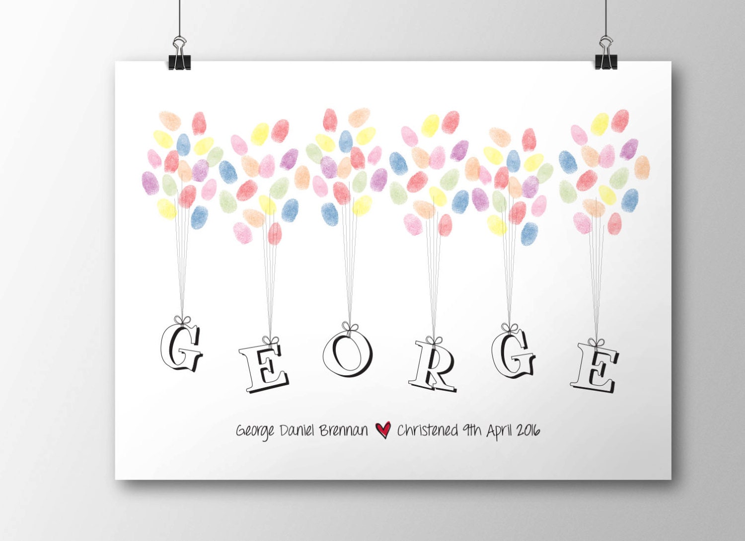 Christening Fingerprint Balloon guestbook A4 Nursery Print