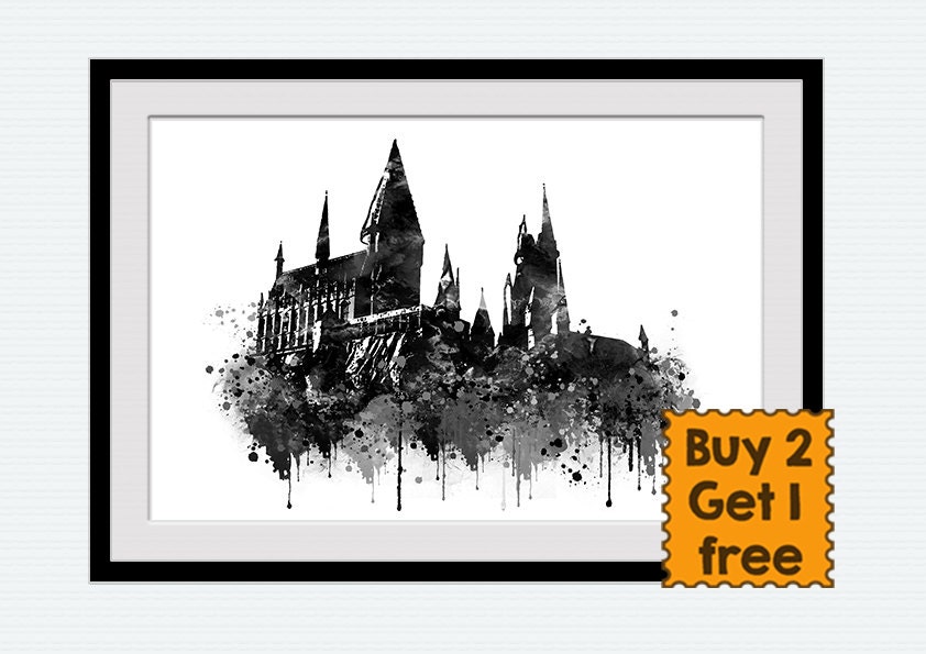 Hogwarts art print Hogwarts black and white poster Harry