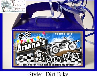 Motorcycle Dirt Bike BIRTHDAY Goody Box Loot Favors Personalized with your childs name etc.