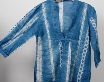 Blue - 24 Kali Shibori Tie-Dye Cotton Long Skirt with Ikat Border 01