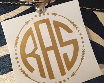 Arrow Monogram decal, Vinyl monogram laptop/ Mac decal, Monogram car decal, Yeti cup monogram vinyl decal sticker, water bottle vinyl decal