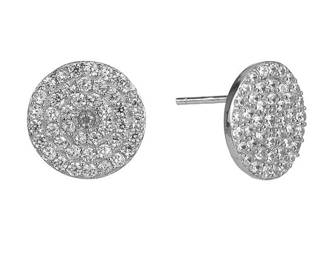 Disc Earrings CZ Earrings Cubic Zirconia Sterling Silver Crystal Earrings Rhinestone Earrings Silver Disc Minimalist Earrings Circle Earring