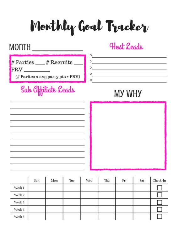 Monthly Goal Tracker Direct Sales Affiliate by SuzesCreations