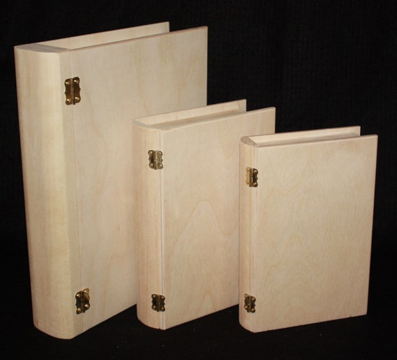 Items similar to Set of 3 Wooden Book Boxes, Wooden Book ...