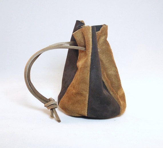 Leather pouch brown suede: money purse wedding favors dice