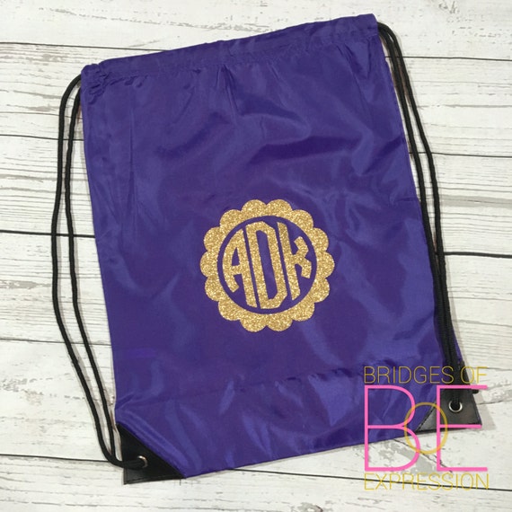 Glitter Monogrammed Drawstring Backpack