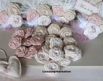 Wedding decorations, Baby shower decorations, Birthday decorations, Shabby chic baby shower decor, Fabric flower decorations