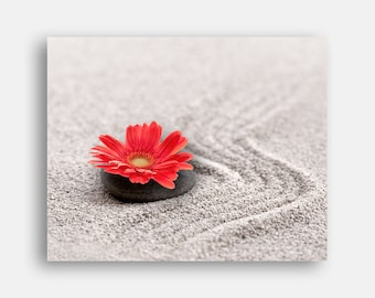 Zen photo, Meditation decor, Zen print Sand garden, Red Flower still life, Zen print, Digital Print Instant download, 8x10, free shipping