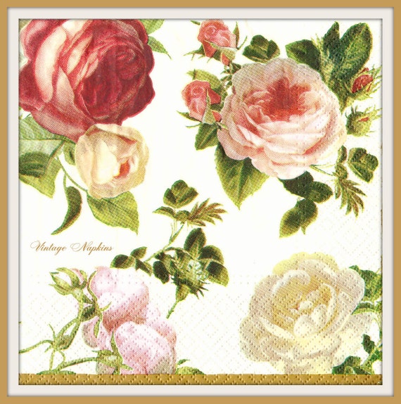 Items similar to TWO Paper napkins for DECOUPAGE Pink and White Roses