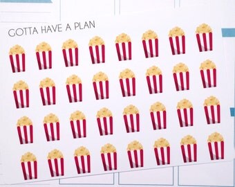 Planner Stickers Popcorn Movie Night for Erin Condren, Happy Planner, Filofax, Scrapbooking