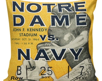 Notre Dame, Football, Pillow Cover - 100% cotton front, cotton or burlap back, Notre Dame vs. Navy, Man Cave Boys Room Decor Stub24 #S20080