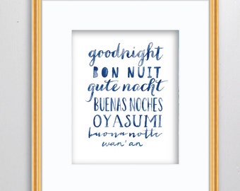 Goodnight Watercolor Print - SMc. Originals, watercolor painting, nursery decor, nursery art, language art, type art print, typography, art