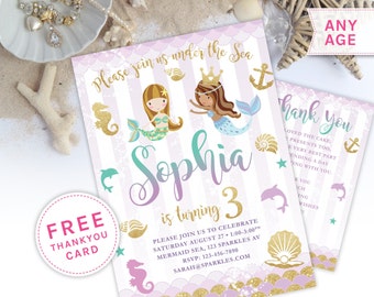 Mermaid party, Mermaid Invitation, Little Mermaid invite, Mermaid birthday invitation, under the sea, Mermaid, Ariel Invitation, beach party