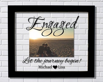Engaged Frame - Floating Frame - Let the journey begin - Personalized Custom Names - Photo Picture Frame - Couple Engagement Betrothed