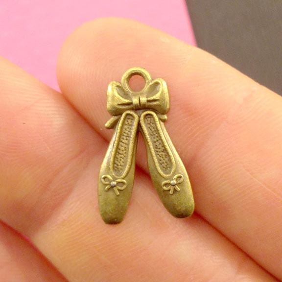 Ballet Slippers Shoe Charm. 6pc Antique Bronze Tone 3D Ballet