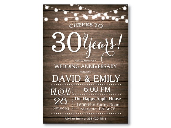30th Wedding Anniversary Invitation. Rusic Wood. String