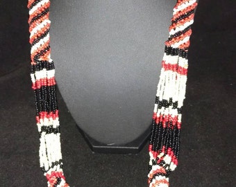 CLEARANCE* Red, White and Black Seed Bead Necklace