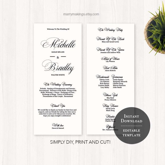 editable programs word template diy template ceremony