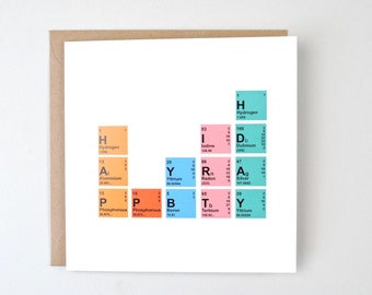 Geek birthday card, Periodic table card, Nerdy birthday card, scientist birthday card