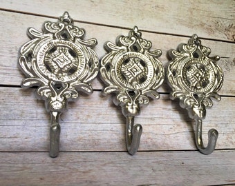 Entryway Coat Hooks - Silver/ or Pick Color - Decorative Wall Hooks - Metal Key Holder - Bathroom Towel Holder - Key Rack - Cast Iron Hooks