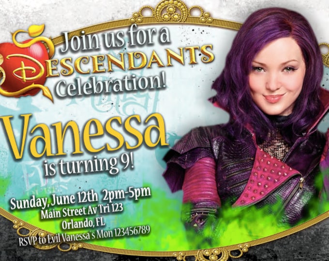 Birthday Invitation Disney Descendants - EVIE - We deliver your order in record time!, less than 4 hour! Best Value