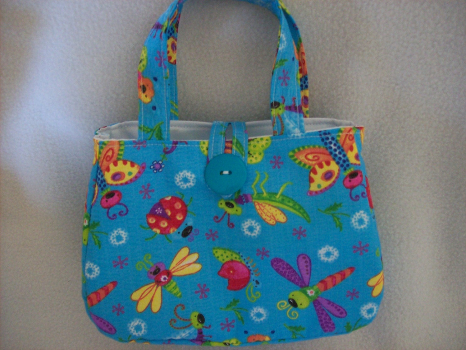 Little Girls Handbag in Cute Little summer bugs print Blue