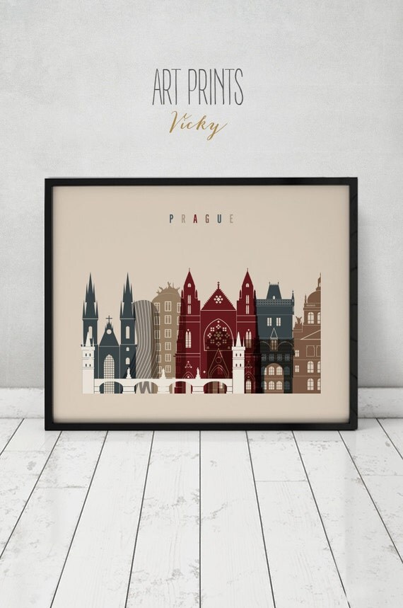 Prague wall art print Poster Prague skyline Czech