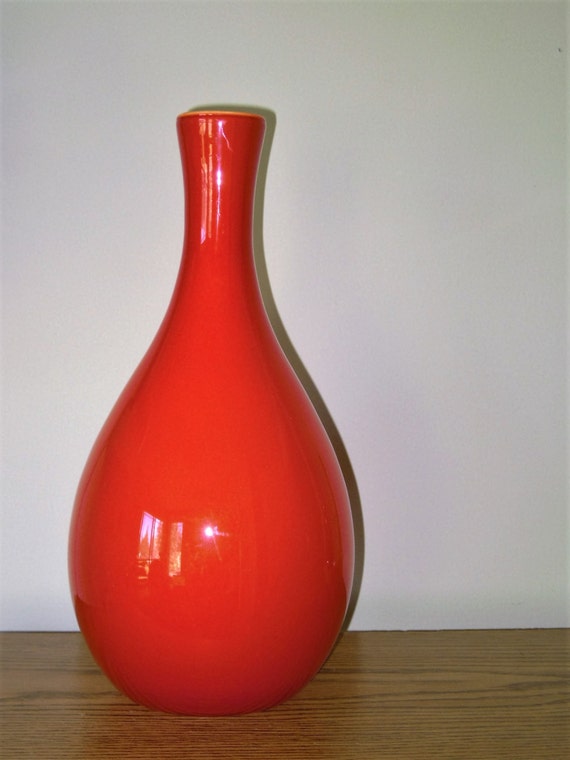 Cased Art glass Orange Vase Mid Century Modern Era Empoli