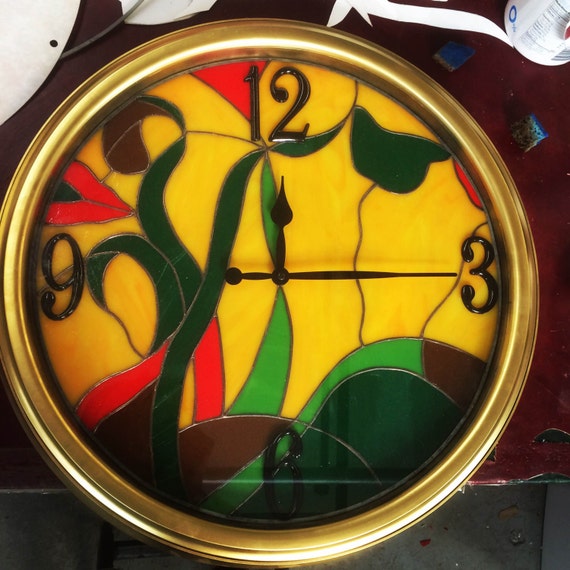 Stained Glass Wall Clock by GalicianStainedGlass on Etsy