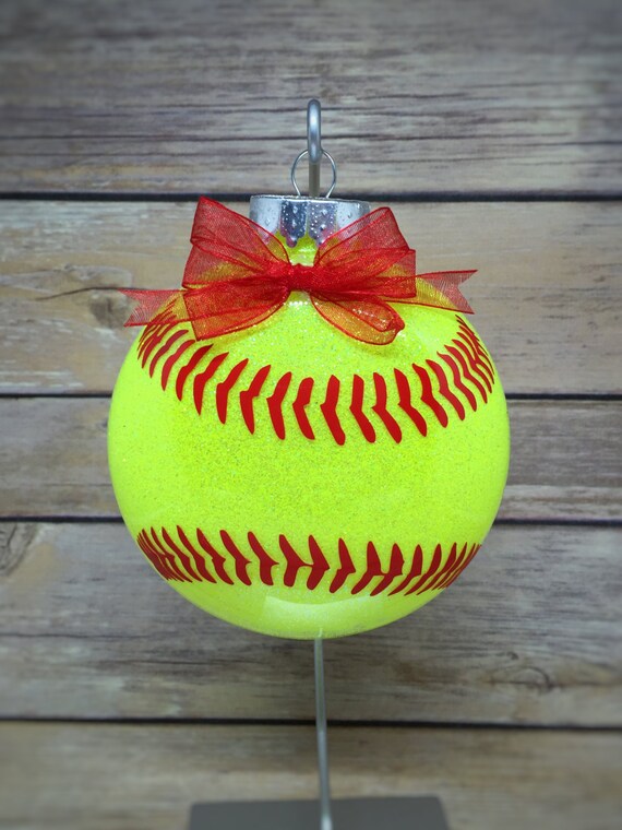 Softball Ornament / Personalized Glitter Ornament / Custom