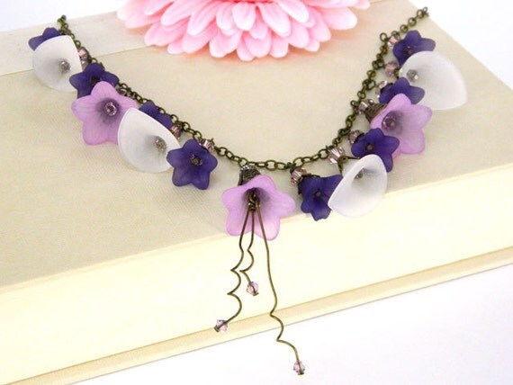 Purple Necklace, Short Necklace, Handmade Necklace, Flower Necklace, Statement Necklace, Lucite Necklace, Handcrafted Jewelry, Unique