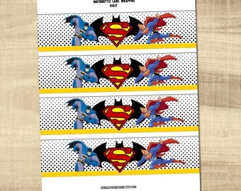 BATMAN VS SUPERMAN Water Bottle Label Wrappers - Printable