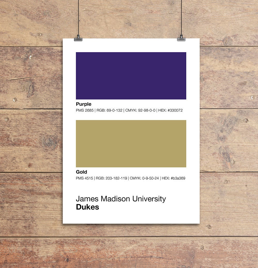 James Madison University Dukes Pantone Poster JMU by Sproutjam