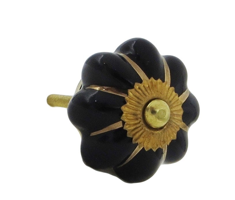 Black with Gold Trim ceramic knob dresser knob by ShabbyRestore