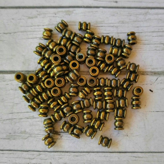 Antique Brass Beads// Metal Beads// Bronze Barrel Beads//